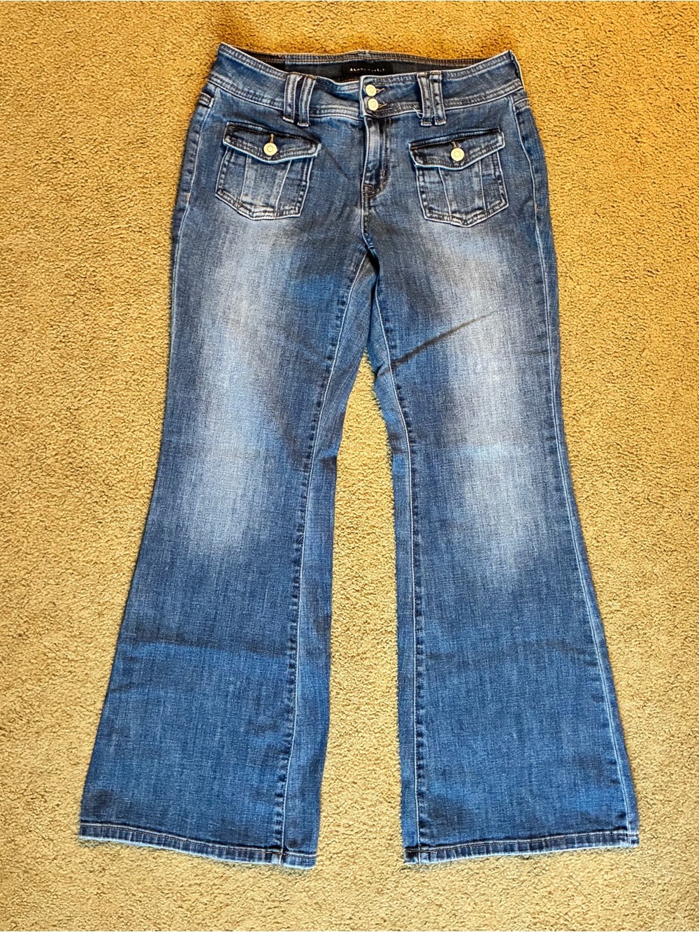 Aéropostale Low Rise Flared Women's Blue Jeans Pockets Button Zip Bootcut Sz 6